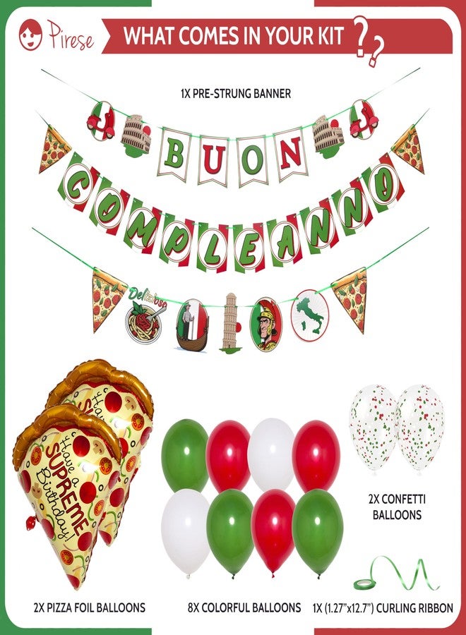 Pirese Italian Birthday Banner - Pizza Party Decorations for Kids & Adults - Italy Theme Decor, Italian Party Supplies, Red White Green Birthday Decorations - Image 2